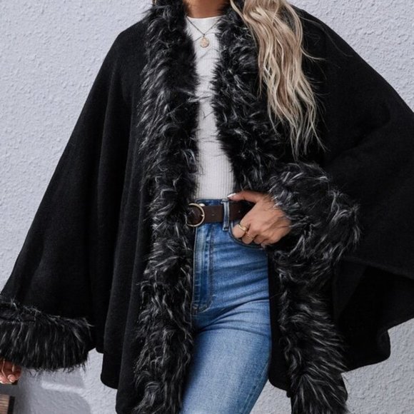 Classic Black faux Fur trim Cardigan - Picture 4 of 7